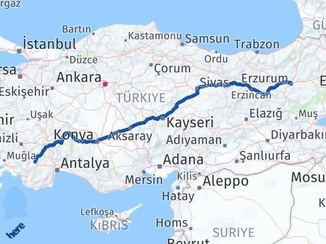 Erzurum Çavdır Burdur Arası Kaç Km - Yol Haritası