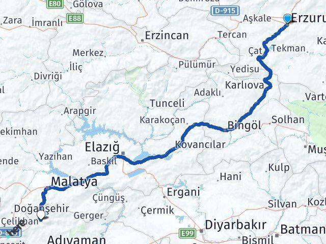 Erzurum Çelikhan Adıyaman Arası Kaç Km - Yol Haritası