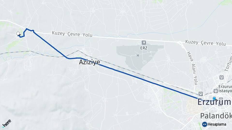 Erzurum Çiğdemli Aziziye Arası Kaç Km - Yol Haritası