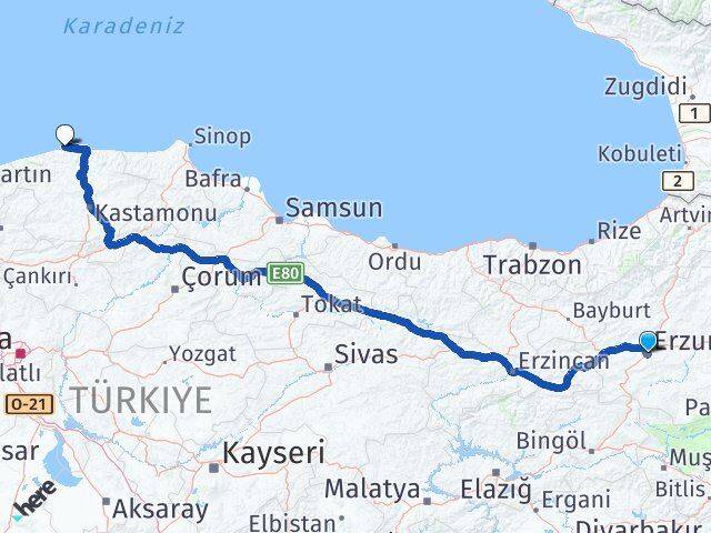 Erzurum Doğanyurt Kastamonu Arası Kaç Km - Yol Haritası