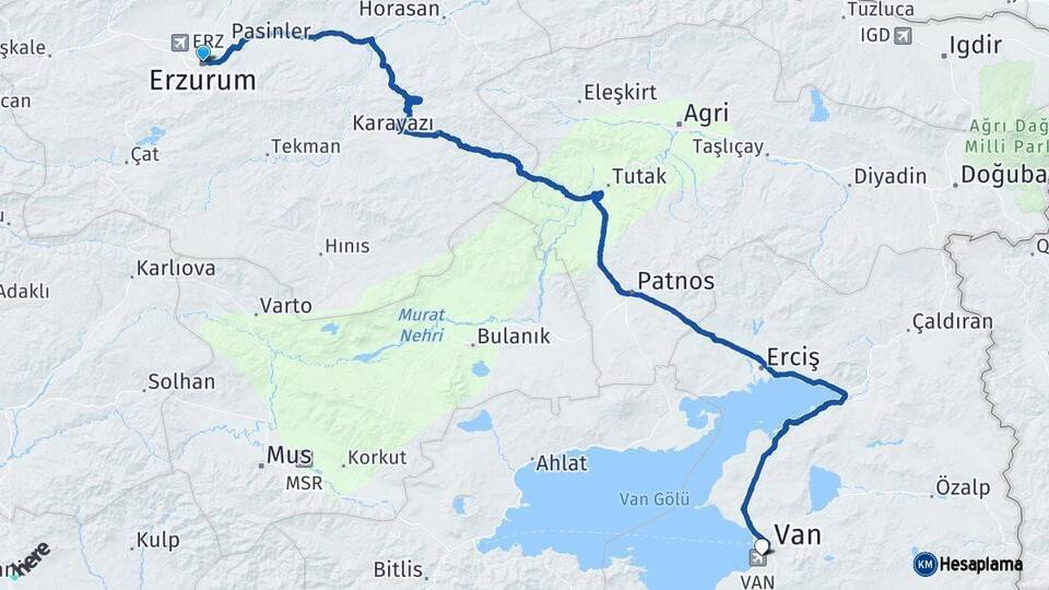 Erzurum Edremit Van Arası Kaç Km - Yol Haritası