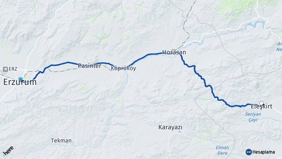 Erzurum Eleşkirt Ağrı Arası Kaç Km - Yol Haritası