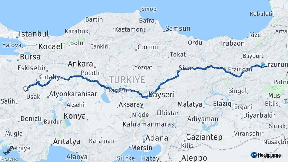 Erzurum Gediz Kütahya Arası Kaç Km - Yol Haritası