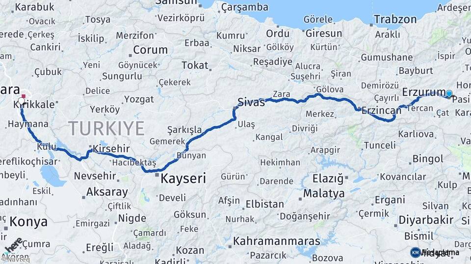 Erzurum Gölbaşı Ankara Arası Kaç Km - Yol Haritası
