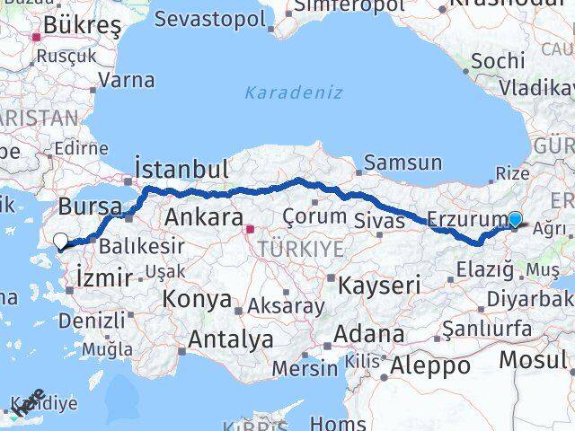 Erzurum Gömeç Balıkesir Arası Kaç Km - Yol Haritası