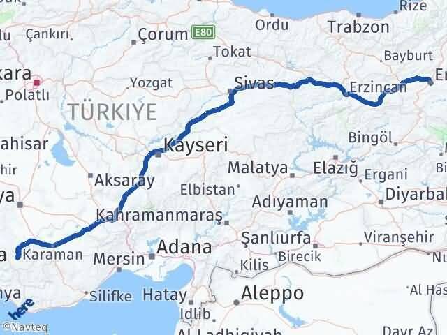 Erzurum Hadim Konya Arası Kaç Km - Yol Haritası