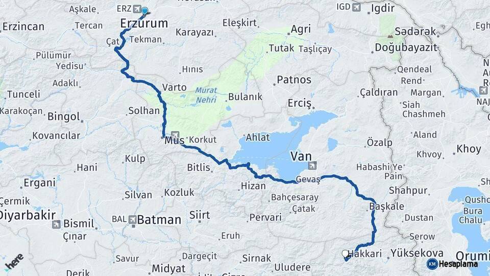 Erzurum Hakkari Arası Kaç Km - Yol Haritası