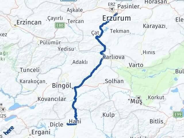 Erzurum Hani Diyarbakır Arası Kaç Km - Yol Haritası