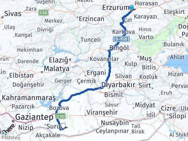 Erzurum Harran Şanlıurfa Arası Kaç Km - Yol Haritası