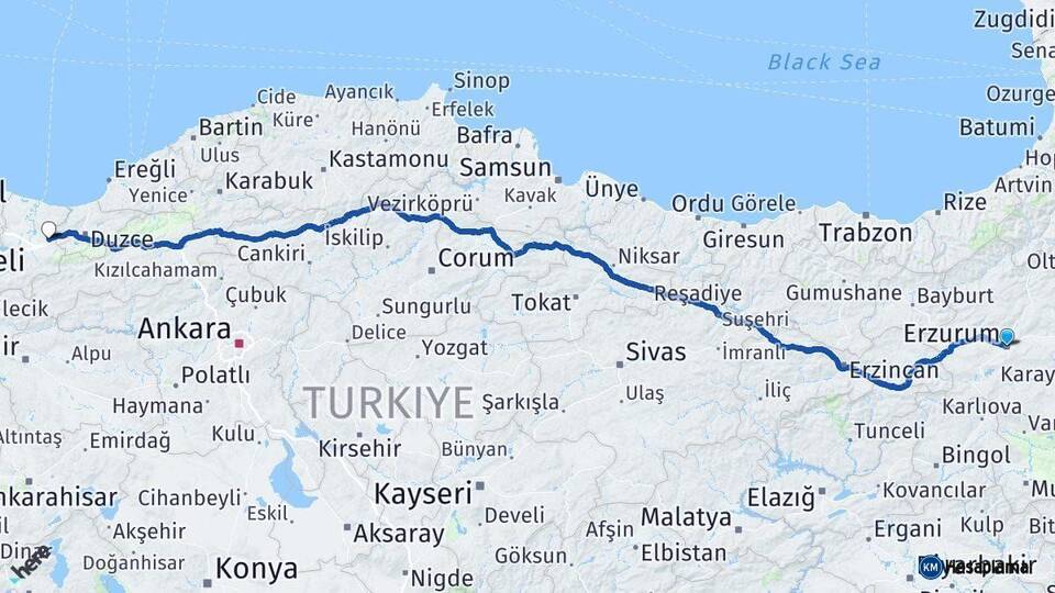 Erzurum Hendek Sakarya Arası Kaç Km - Yol Haritası