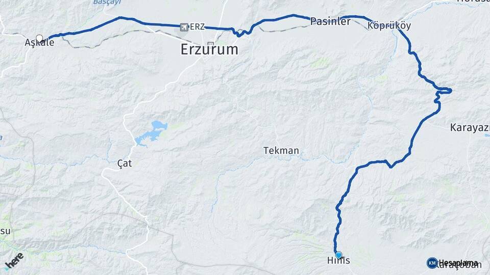 Erzurum Hınıs Aşkale Arası Kaç Km - Yol Haritası
