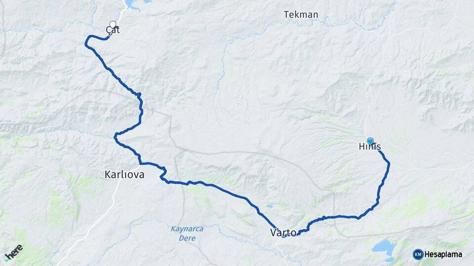 Erzurum Hınıs Çat Arası Kaç Km - Yol Haritası