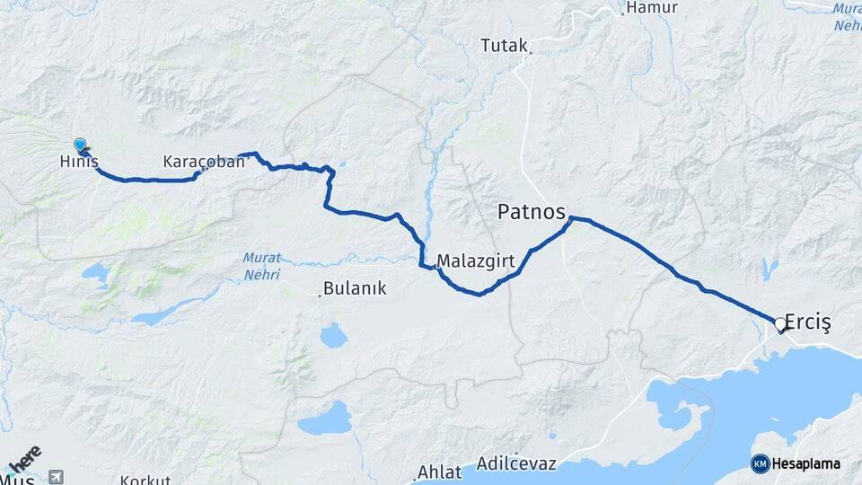 Erzurum Hınıs Erciş Van Arası Kaç Km - Yol Haritası