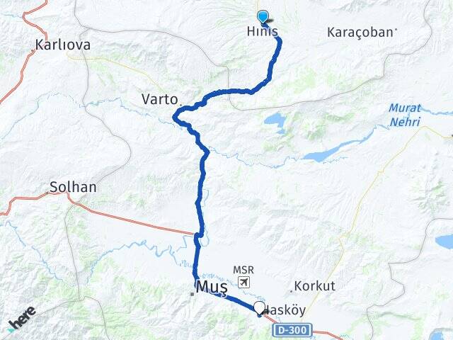 Erzurum Hınıs Hasköy Muş Arası Kaç Km - Yol Haritası
