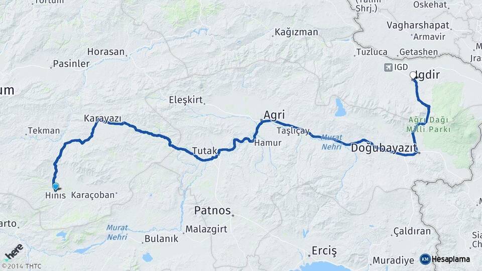 Erzurum Hınıs Iğdır Arası Kaç Km - Yol Haritası