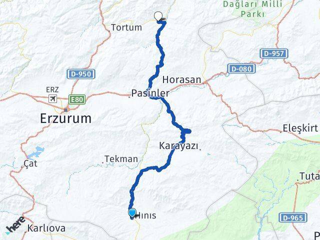Erzurum Hınıs Narman Arası Kaç Km - Yol Haritası