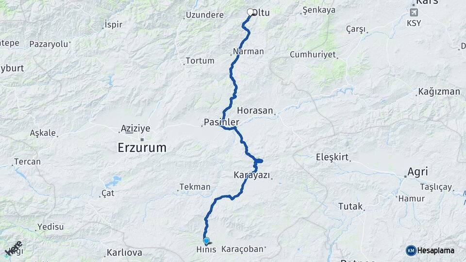 Erzurum Hınıs Oltu Arası Kaç Km - Yol Haritası