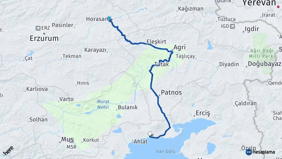 Erzurum Horasan Adilcevaz Bitlis Arası Kaç Km - Yol Haritası