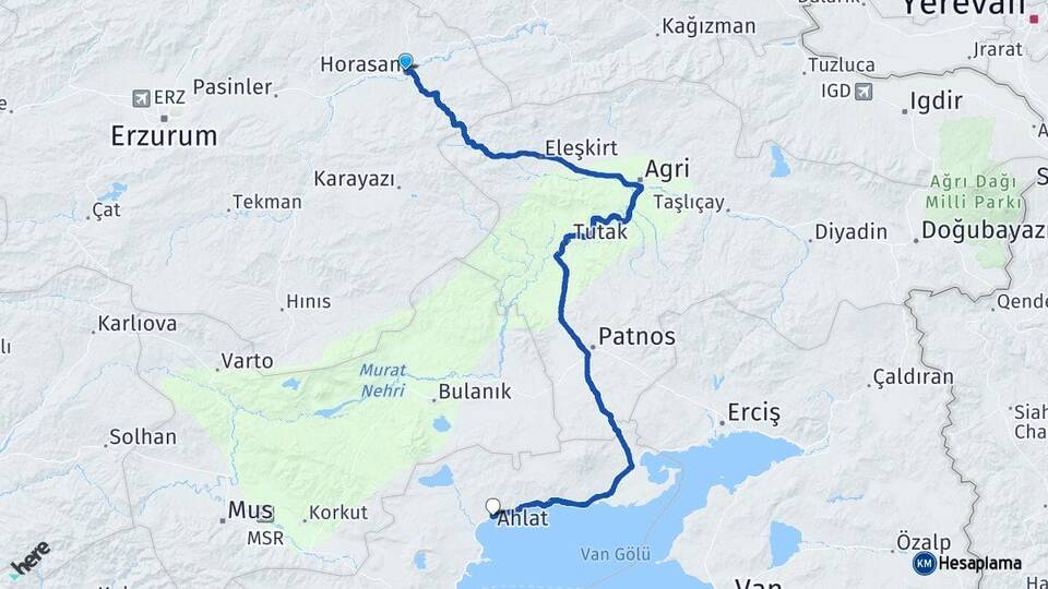 Erzurum Horasan Ahlat Bitlis Arası Kaç Km - Yol Haritası