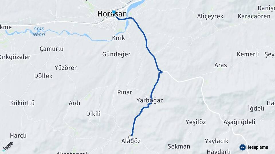 Erzurum Horasan Alagöz Horasan Arası Kaç Km - Yol Haritası