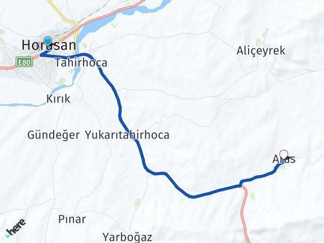 Erzurum Horasan Aras Horasan Arası Kaç Km - Yol Haritası