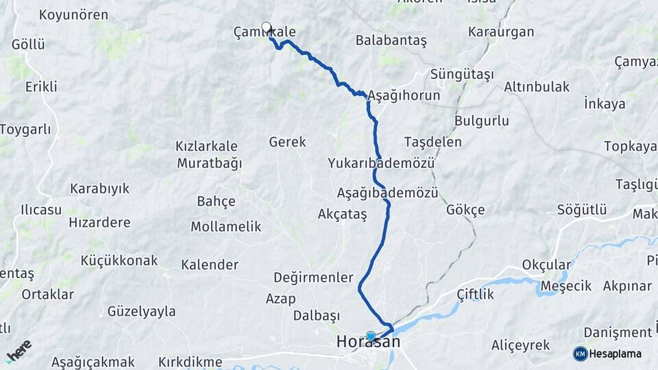 Erzurum Horasan Çamlıkale Horasan Arası Kaç Km - Yol Haritası