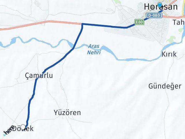 Erzurum Horasan Döllek Horasan Arası Kaç Km - Yol Haritası