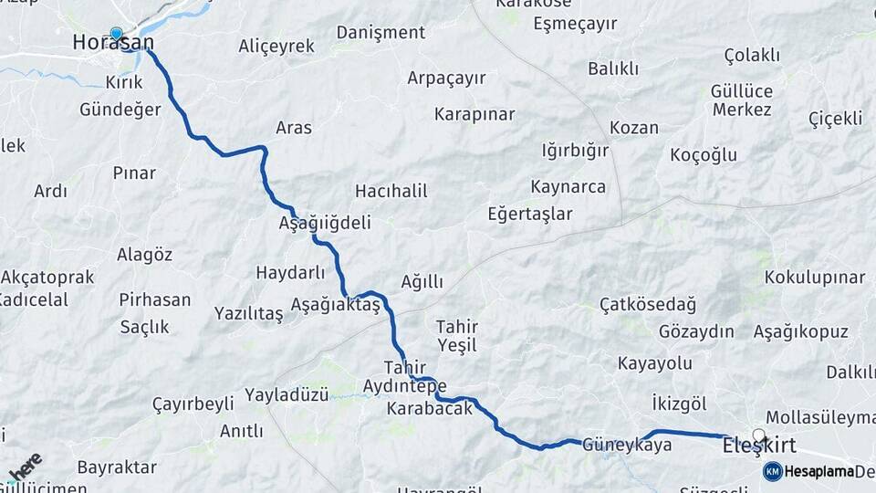 Erzurum Horasan Eleşkirt Ağrı Arası Kaç Km - Yol Haritası