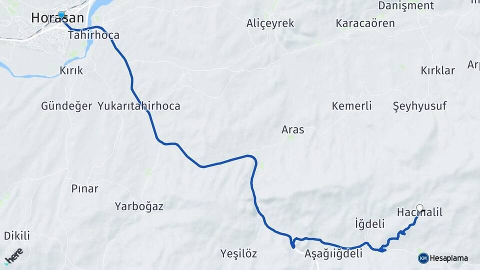 Erzurum Horasan Hacıhalil Horasan Arası Kaç Km - Yol Haritası