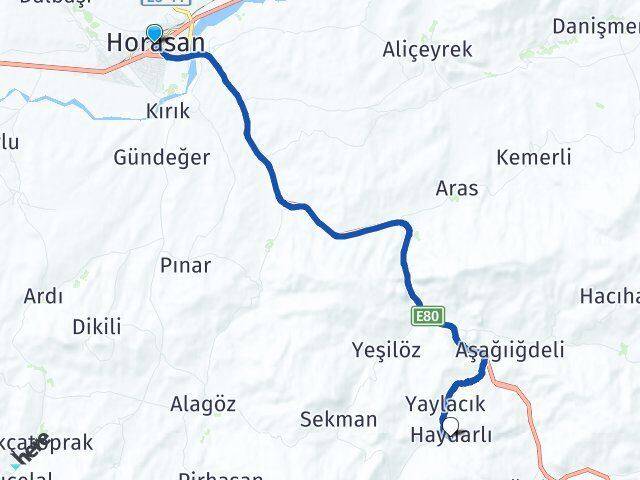 Erzurum Horasan Haydarlı Horasan Arası Kaç Km - Yol Haritası