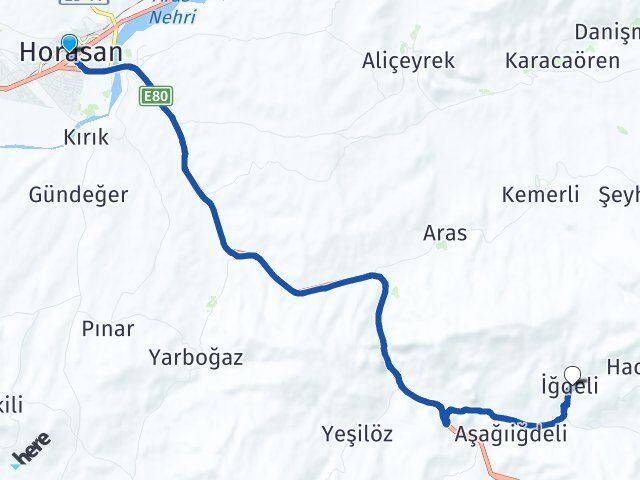 Erzurum Horasan İğdeli Horasan Arası Kaç Km - Yol Haritası