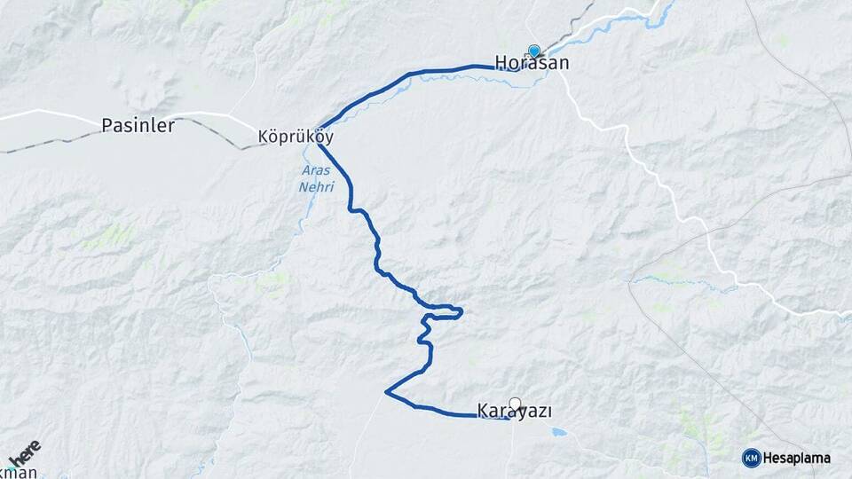 Erzurum Horasan Karayazı Arası Kaç Km - Yol Haritası