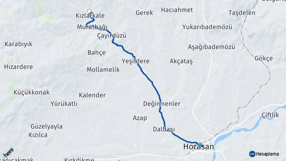 Erzurum Horasan Kızlarkale Horasan Arası Kaç Km - Yol Haritası