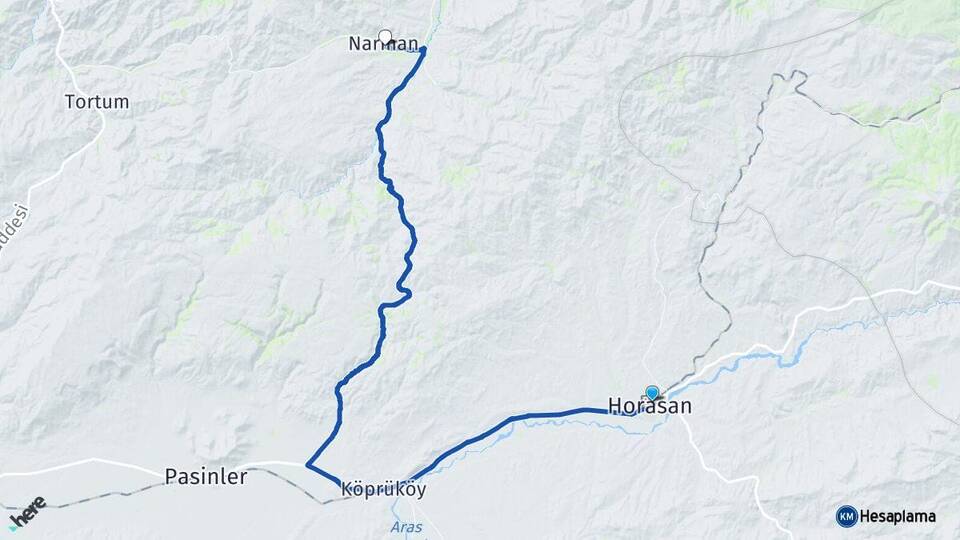 Erzurum Horasan Narman Arası Kaç Km - Yol Haritası
