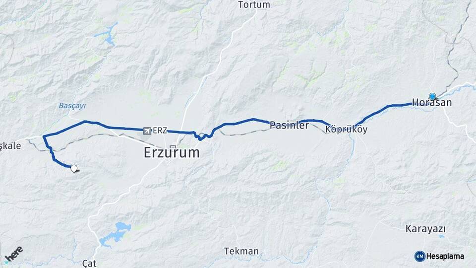 Erzurum Horasan Palandöken Arası Kaç Km - Yol Haritası