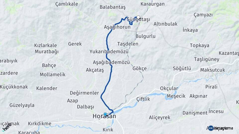 Erzurum Horasan Süngütaşı Sarıkamış Kars Arası Kaç Km - Yol Haritası