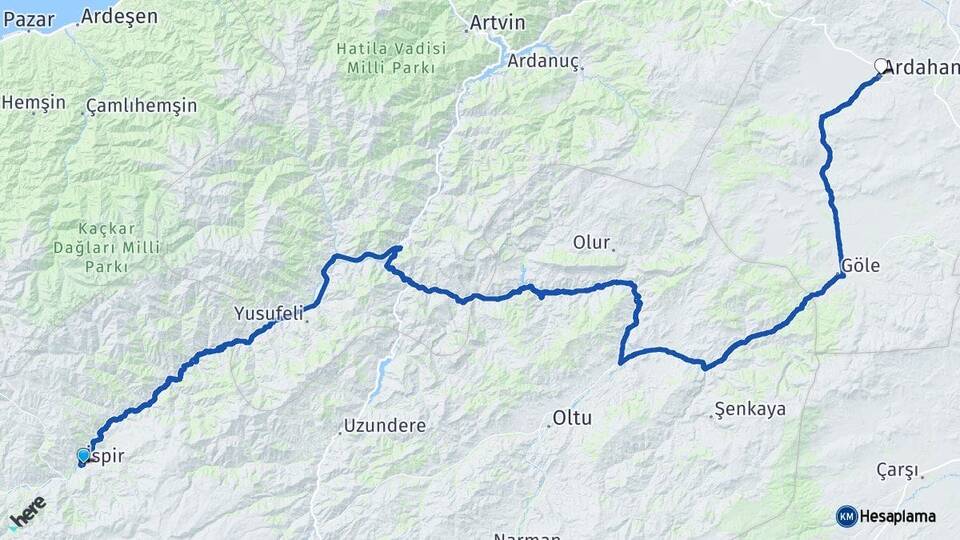 Erzurum İspir Ardahan Arası Kaç Km - Yol Haritası