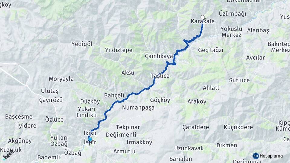 Erzurum İspir Karakale İspir Arası Kaç Km - Yol Haritası
