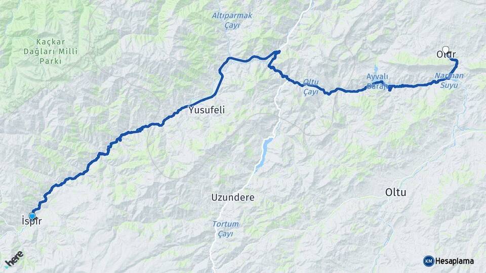 Erzurum İspir Olur Arası Kaç Km - Yol Haritası