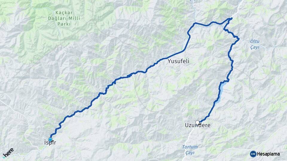 Erzurum İspir Uzundere Arası Kaç Km - Yol Haritası