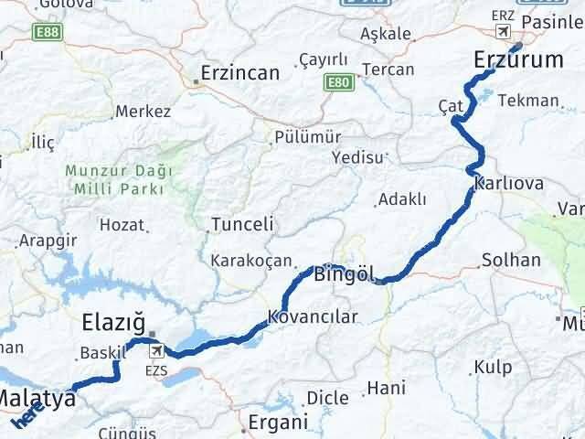 Erzurum Kale Malatya Arası Kaç Km - Yol Haritası