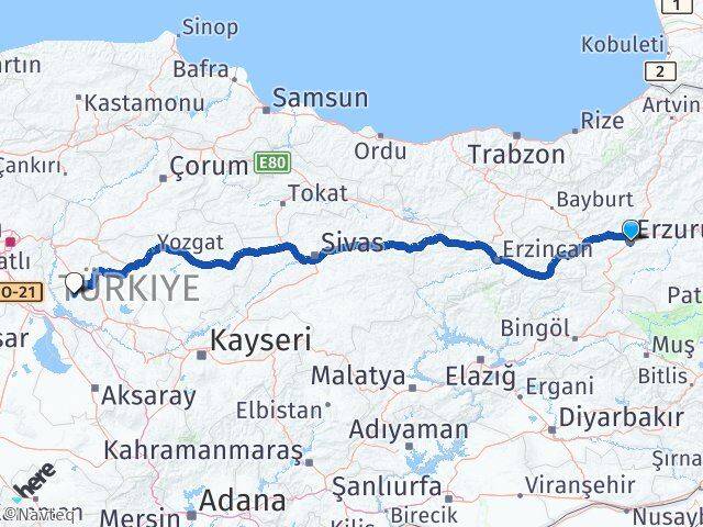 Erzurum Kaman Kırşehir Arası Kaç Km - Yol Haritası
