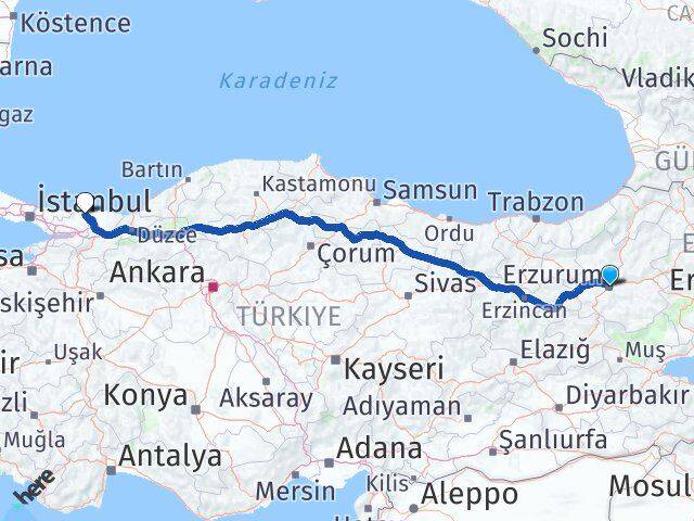 Erzurum Kandıra Kocaeli Arası Kaç Km - Yol Haritası