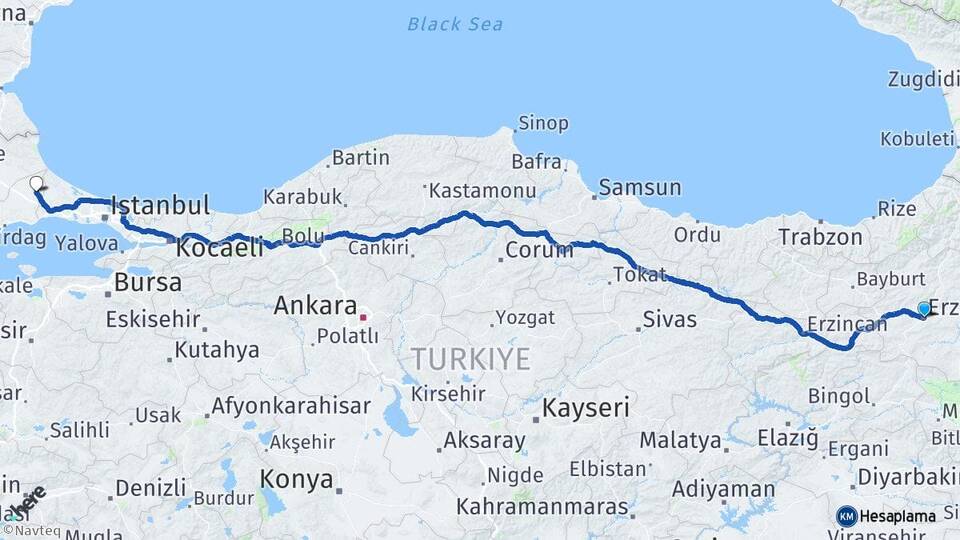 Erzurum Kapaklı Tekirdağ Arası Kaç Km - Yol Haritası
