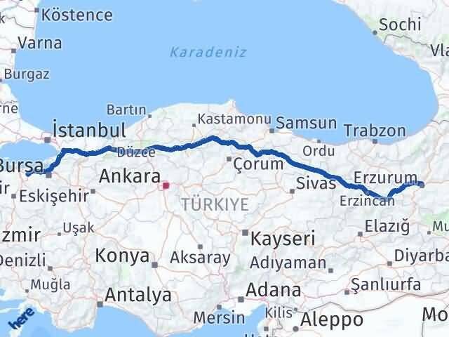 Erzurum Karacabey Bursa Arası Kaç Km - Yol Haritası