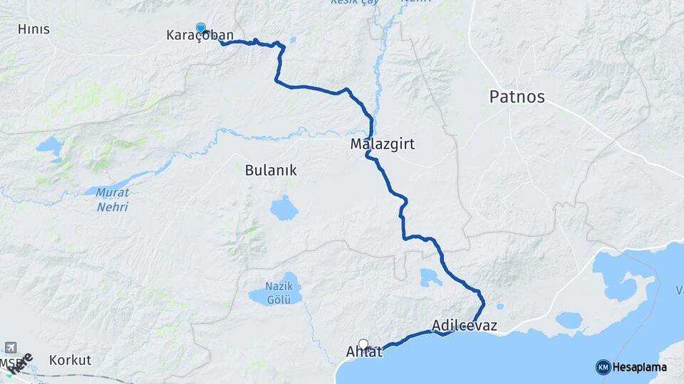 Erzurum Karaçoban Ahlat Bitlis Arası Kaç Km - Yol Haritası