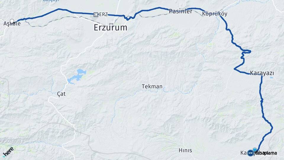 Erzurum Karaçoban Aşkale Arası Kaç Km - Yol Haritası