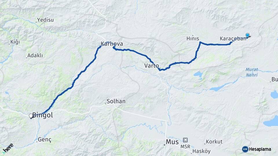 Erzurum Karaçoban Bingöl Arası Kaç Km - Yol Haritası