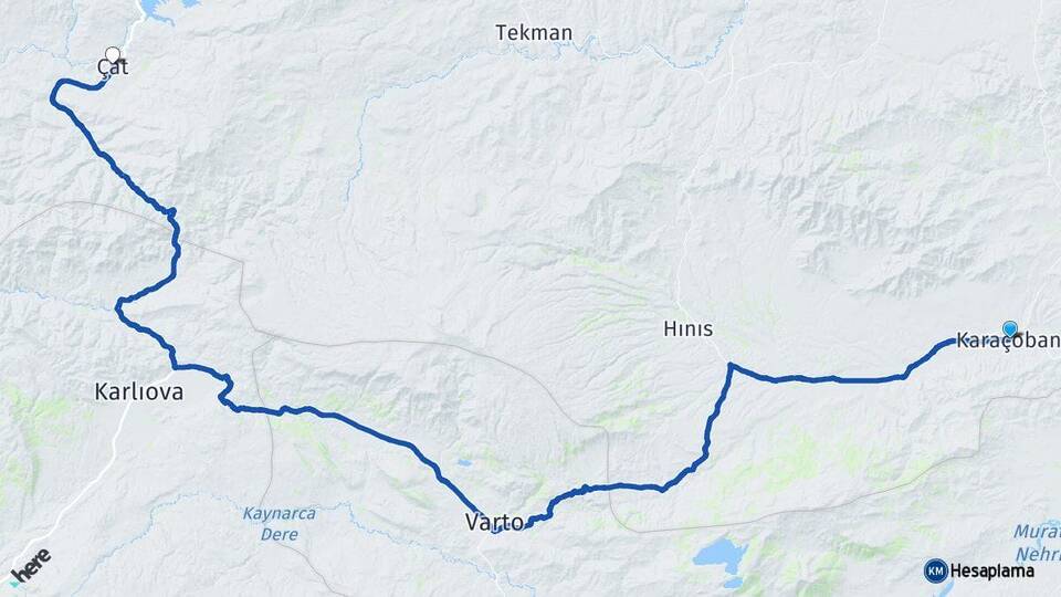 Erzurum Karaçoban Çat Arası Kaç Km - Yol Haritası