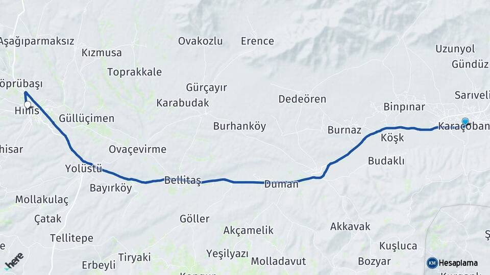 Erzurum Karaçoban Hınıs Arası Kaç Km - Yol Haritası